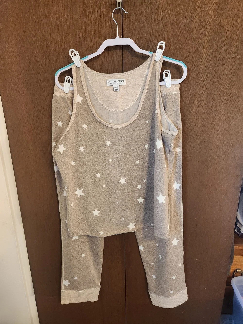 Women's Beige Star Print Tank & Jogger Sleep Set - Picture 1 of 3